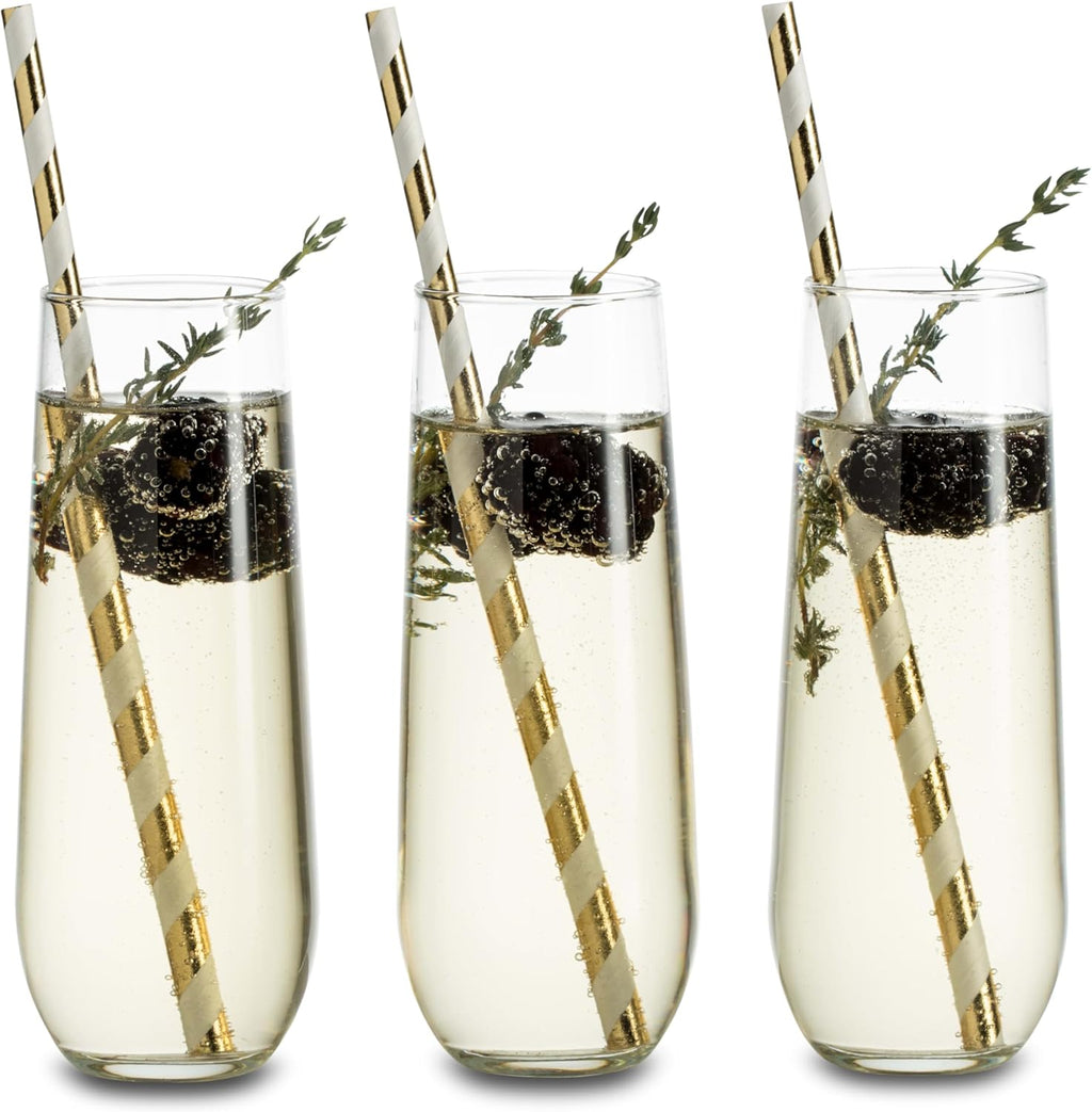 Libbey 228 Stemless Champagne Flute Glasses, 8.5-ounce, Set of 12