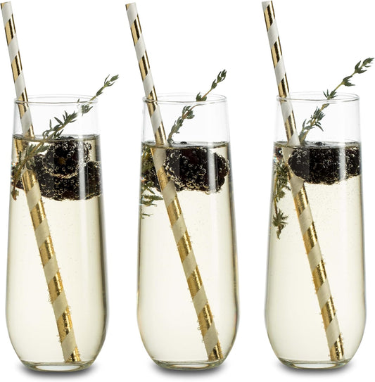 Libbey 228 Stemless Champagne Flute Glasses, 8.5-ounce, Set of 12