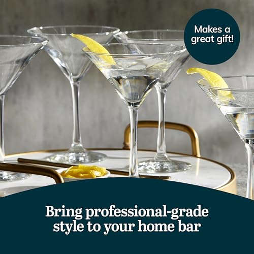 Libbey Entertaining Essentials Martini Glasses Set of 6, Tall, Slender, Triangular-Shaped Cocktail Glasses, Classic Martini Set for Wines, Cocktails