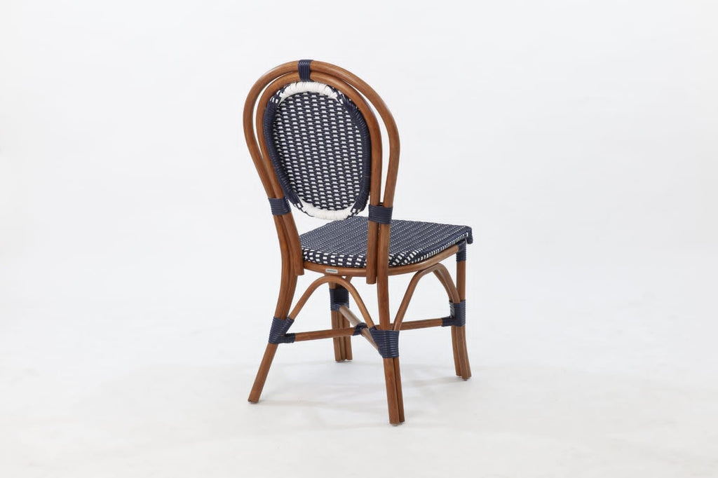 Aspen Brands Classic Commercial Grade Rattan French Bistro Chair, Indoor/Outdoor, Blue & White