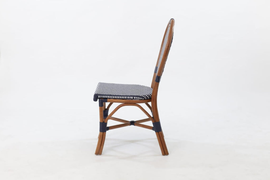 Aspen Brands Classic Commercial Grade Rattan French Bistro Chair, Indoor/Outdoor, Blue & White