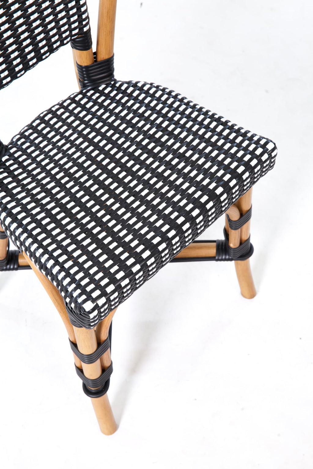 Aspen Brands Classic Cafe Bistro Chair, Indoor Outdoor, Black and White Rattan, 250 lbs Capacity, Stackable