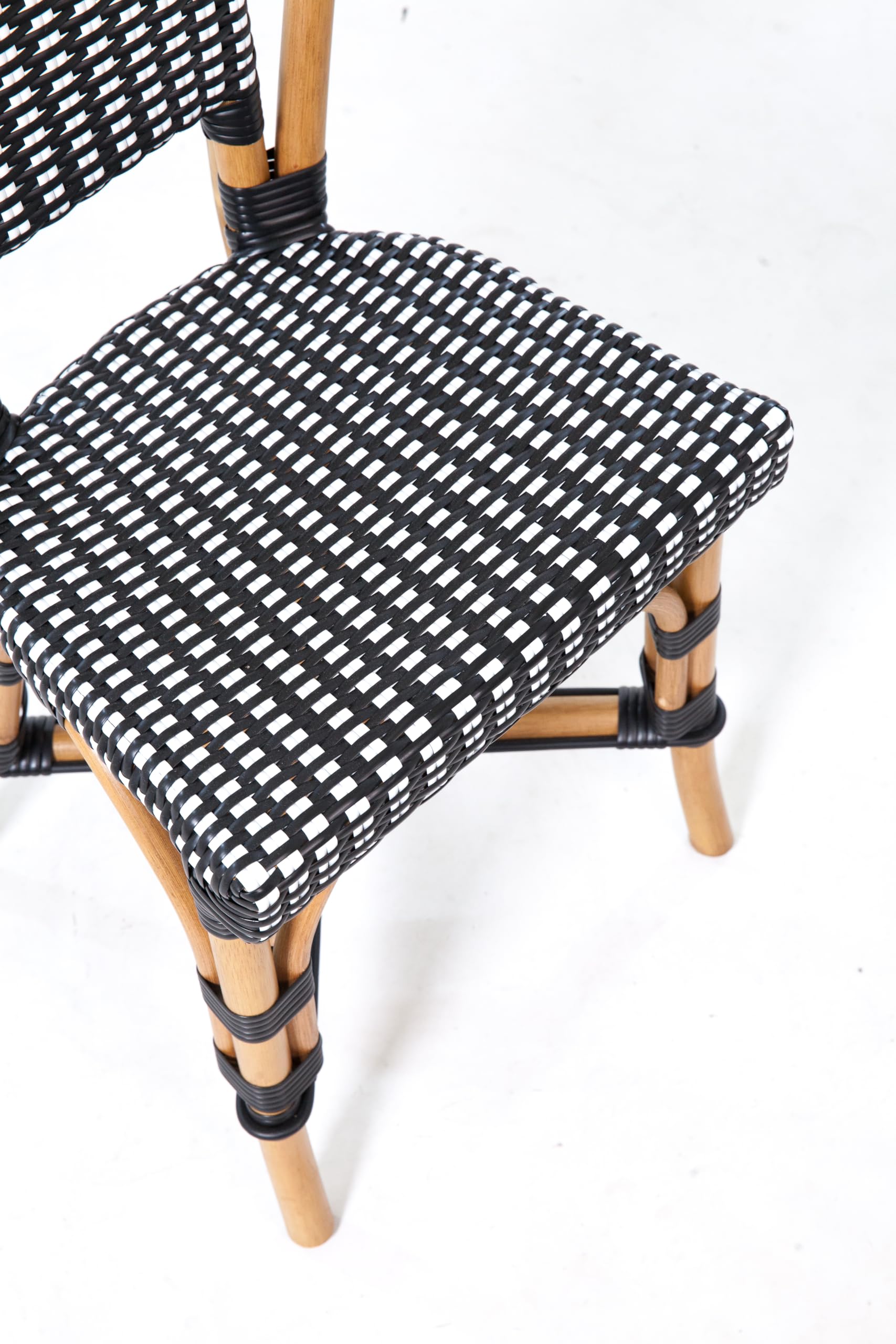 Aspen Brands Classic Cafe Bistro Chair, Indoor Outdoor, Black and White Rattan, 250 lbs Capacity, Stackable
