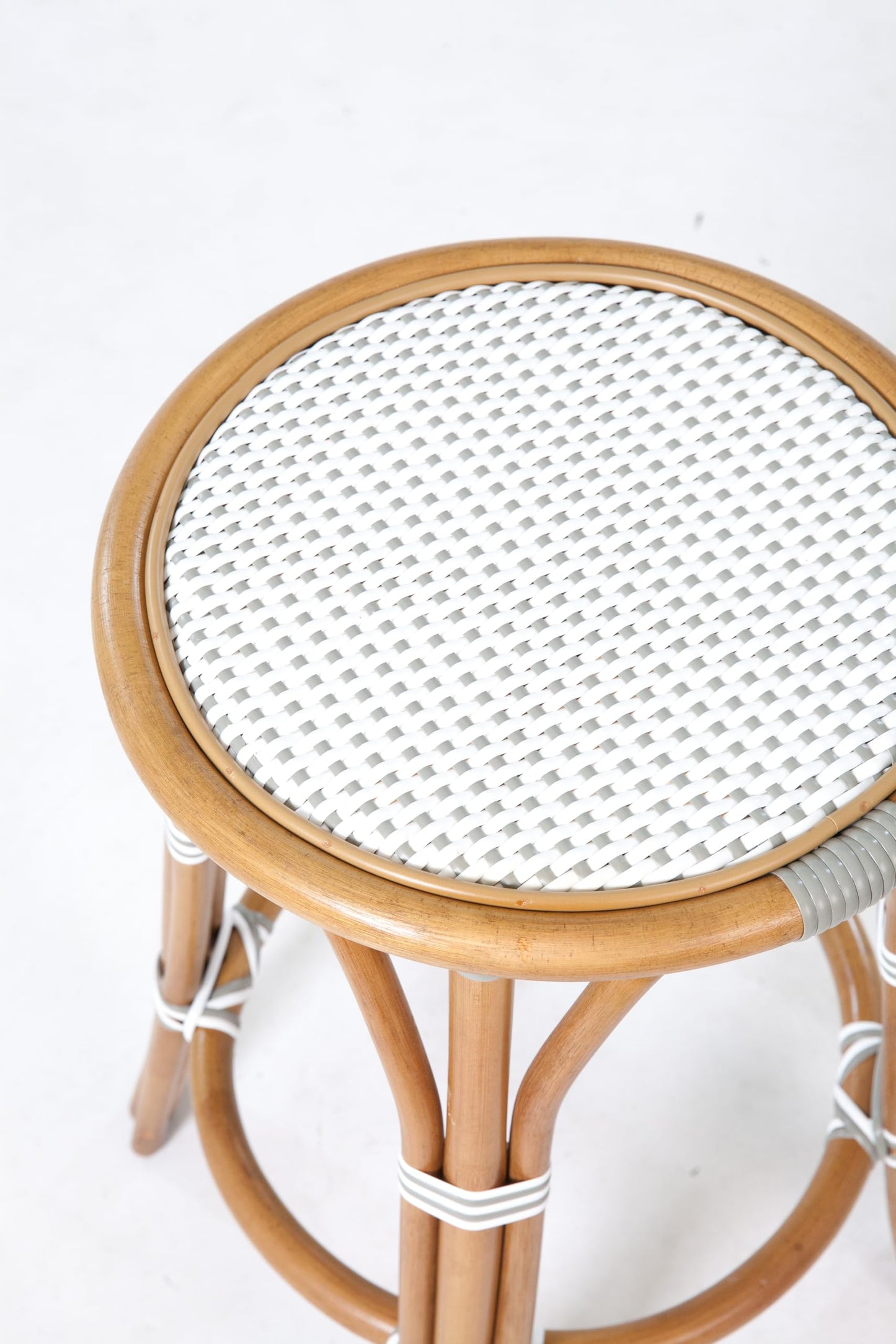 Aspen Brands The Backless White and Grey Cafe Stool is Our Iconic French Cafe Bistro Chair. at Counter Height 26".