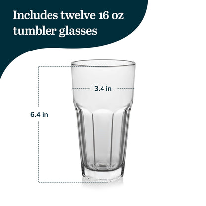 Libbey 15244 Gibraltar DuraTuff Drinking Glass Drinking Cup Set, - Set of 12