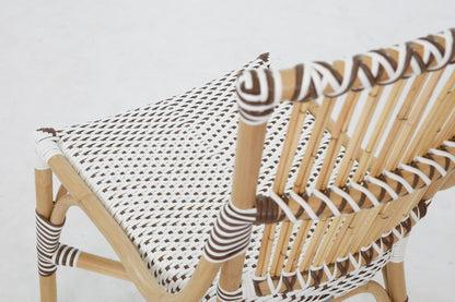 Aspen Brands Laguna Bistro Chair - White & Cappuccino Rattan Side Dining Chair. Designed to be Stackable and Made for Both Indoor and Outdoor use. 300 lbs max Limit. Rattan Wood Frame.