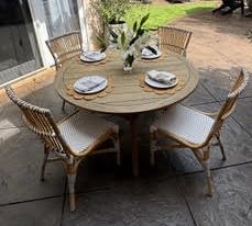Aspen Brands Laguna Bistro Chair - White & Cappuccino Rattan Side Dining Chair. Designed to be Stackable and Made for Both Indoor and Outdoor use. 300 lbs max Limit. Rattan Wood Frame.