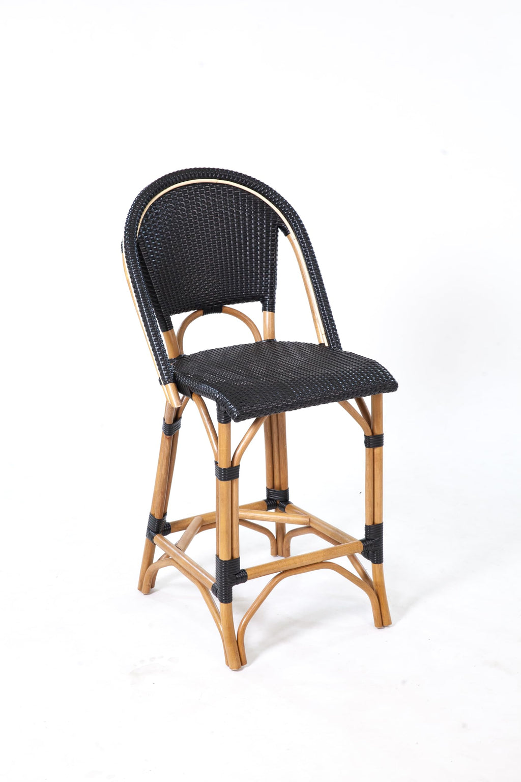 Aspen Brands Classic Commercial Grade Rattan French Bistro Counter Stool, Indoor/Outdoor, White & Blue