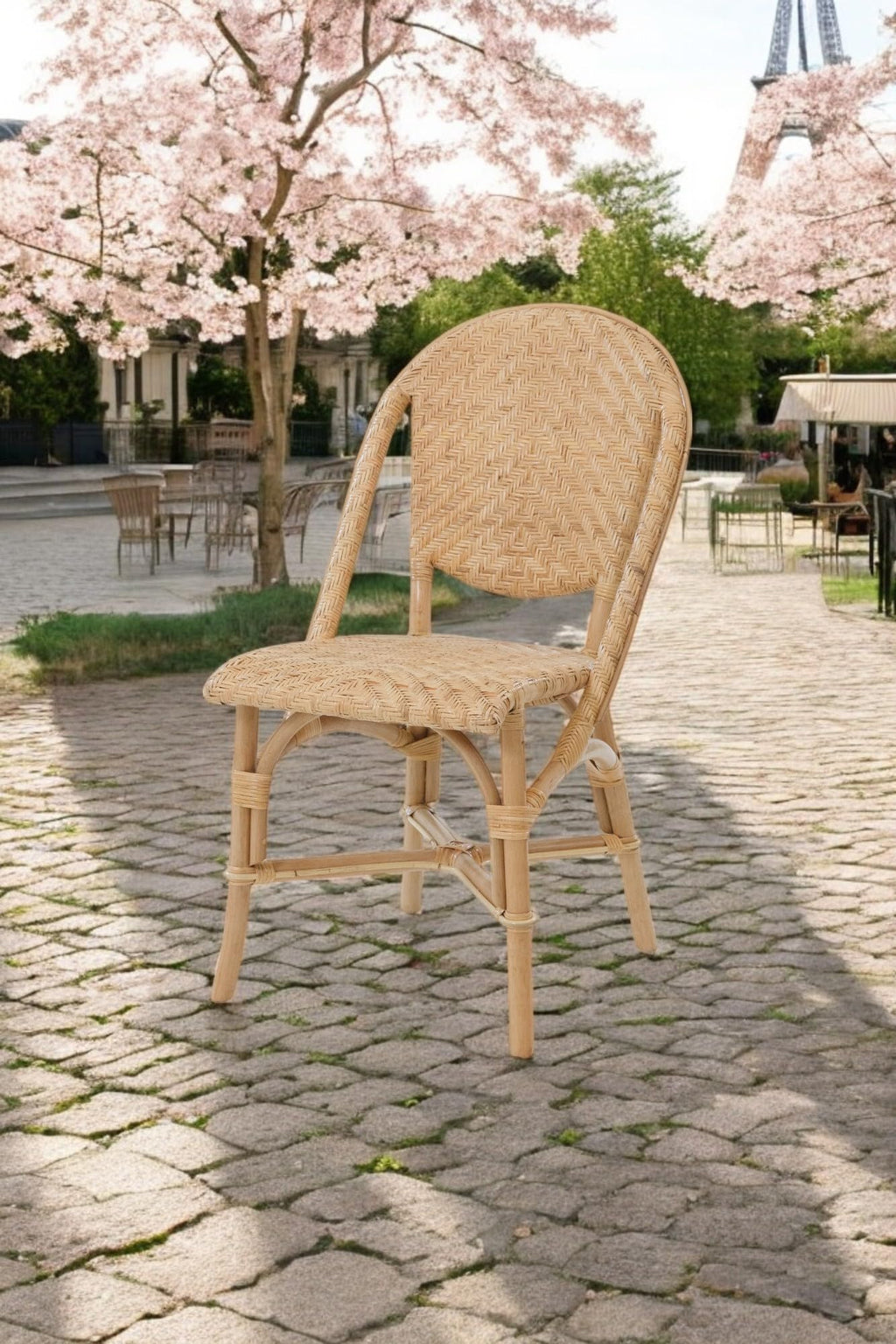 Aspen Brands Newport Original (Real) Rattan Frame Bistro Side Chair, Natural Brown, Parisian Inspired Design