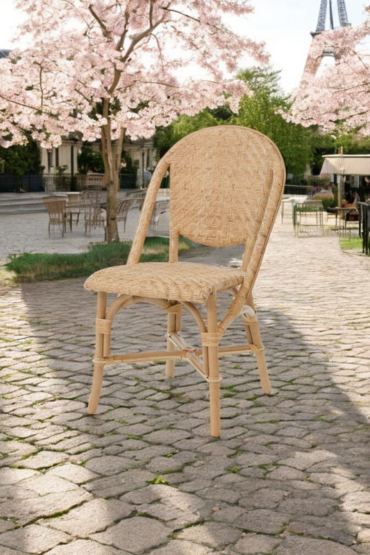Aspen Brands Newport Original (Real) Rattan Frame Bistro Side Chair, Natural Brown, Parisian Inspired Design