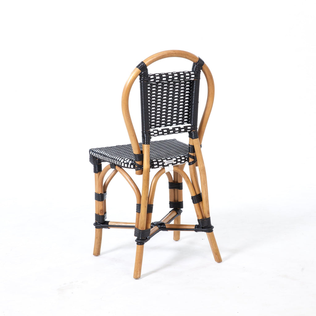 Aspen Brands Classic Cafe Bistro Chair, Indoor Outdoor, Black and White Rattan, 250 lbs Capacity, Stackable