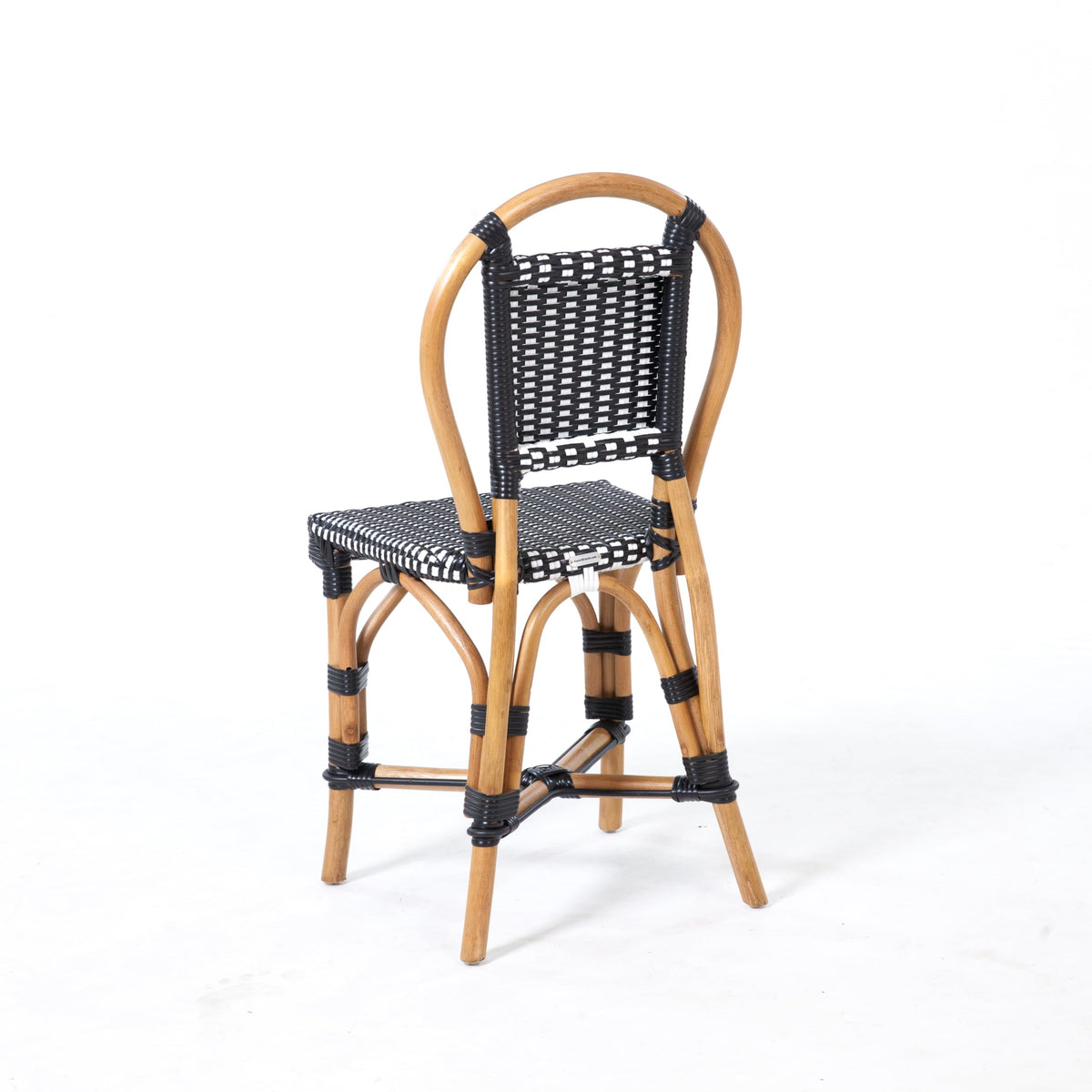 Aspen Brands Classic Cafe Bistro Chair, Indoor Outdoor, Black and White Rattan, 250 lbs Capacity, Stackable