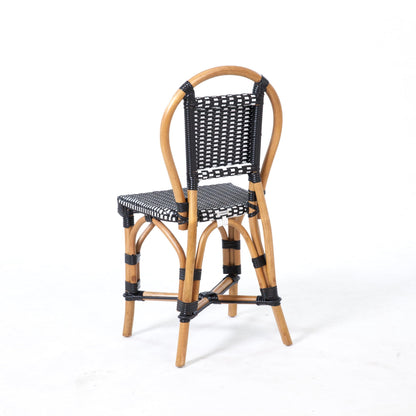 Aspen Brands Classic Cafe Bistro Chair, Indoor Outdoor, Black and White Rattan, 250 lbs Capacity, Stackable