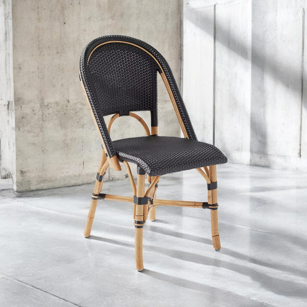 Aspen Brands Original (Real) Classic Commercial Grade Rattan (Wood Frame) French Bistro Chair, Indoor/Outdoor, Black - Stackable up to 6 Chairs