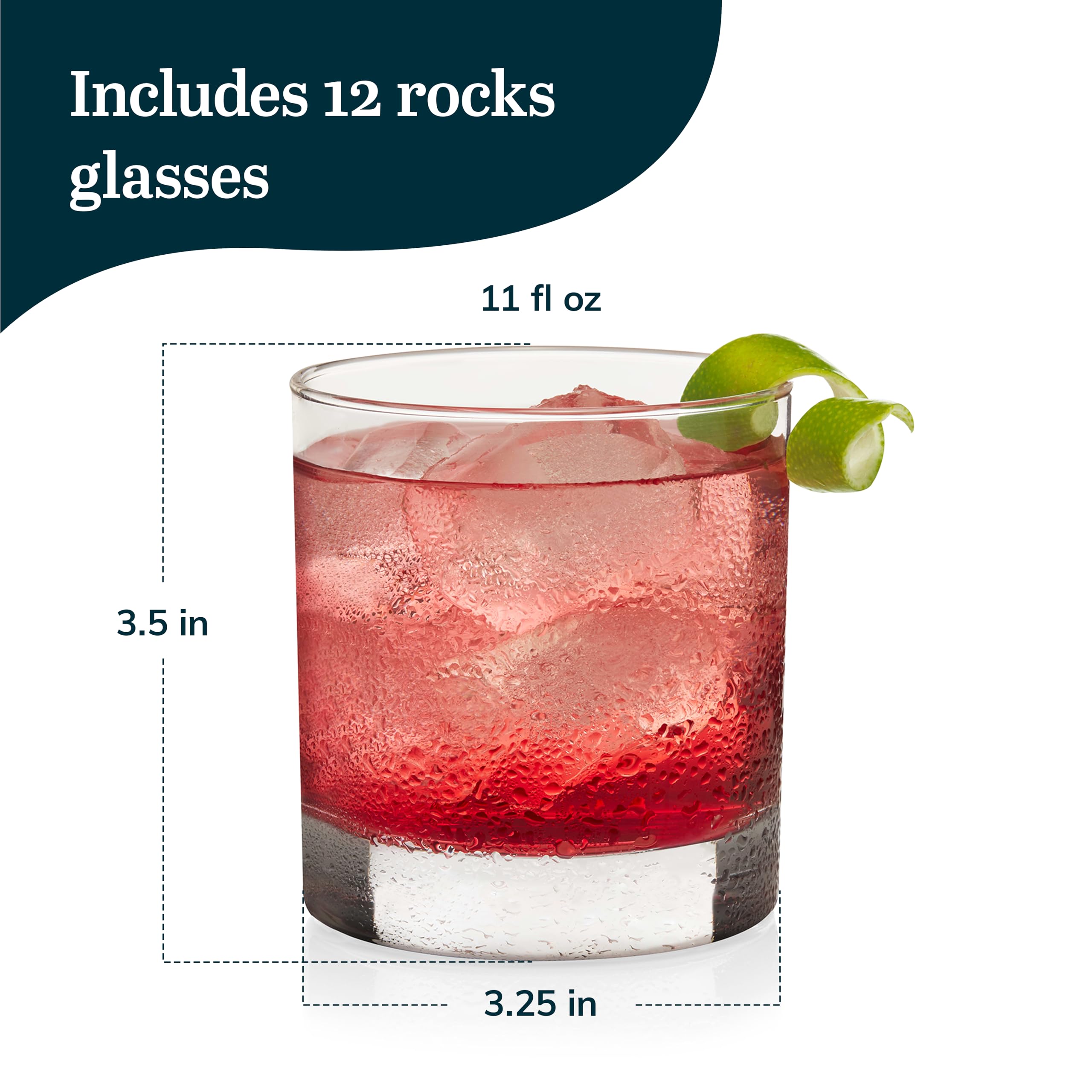 Libbey 917CD Heavy Base Rocks Glasses Set of 12, Rocks Glass Cups with Simple Lines, Elegant Old Fashioned Glass Set for Whiskey, Cocktails and More