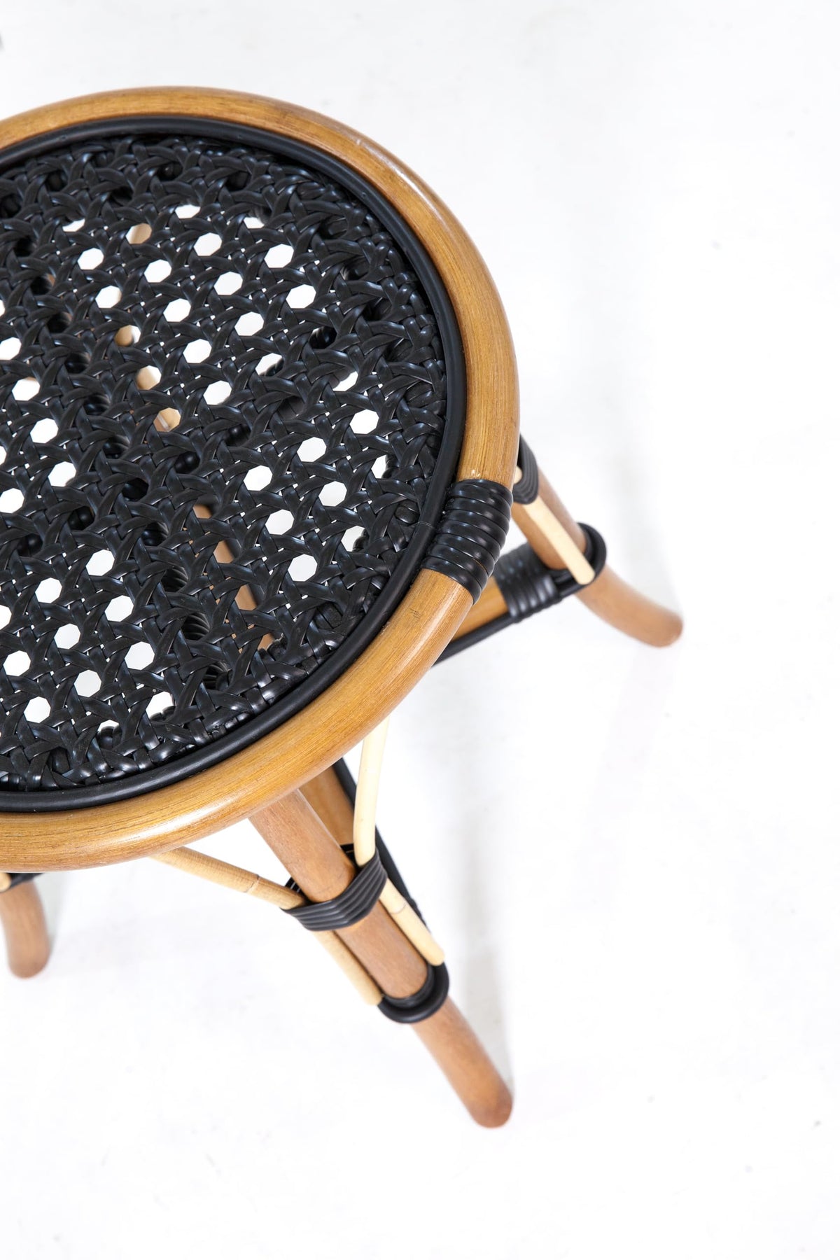 Aspen Brands French Cafe Bistro Rattan Low Stool, Black Woven Seat, Backless