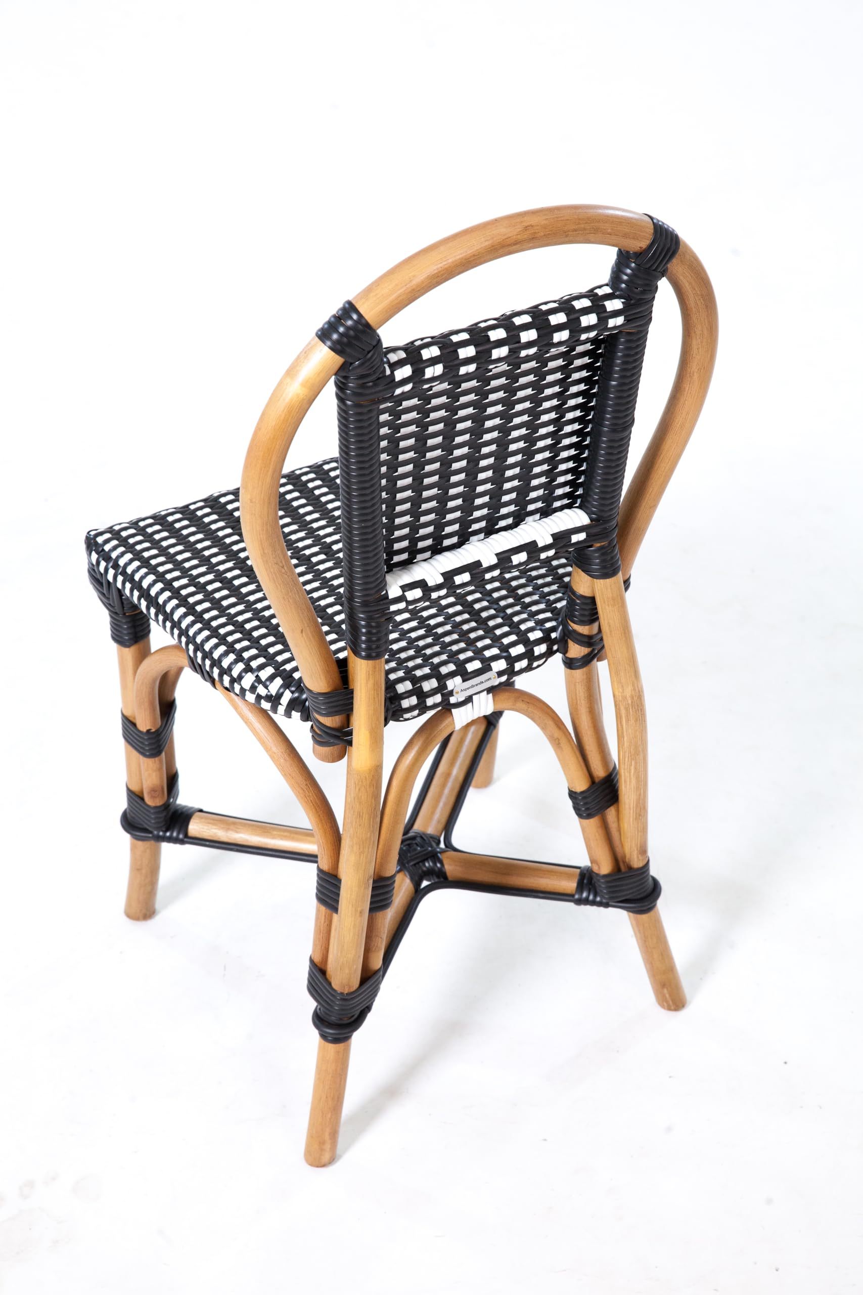 Aspen Brands Classic Cafe Bistro Chair, Indoor Outdoor, Black and White Rattan, 250 lbs Capacity, Stackable