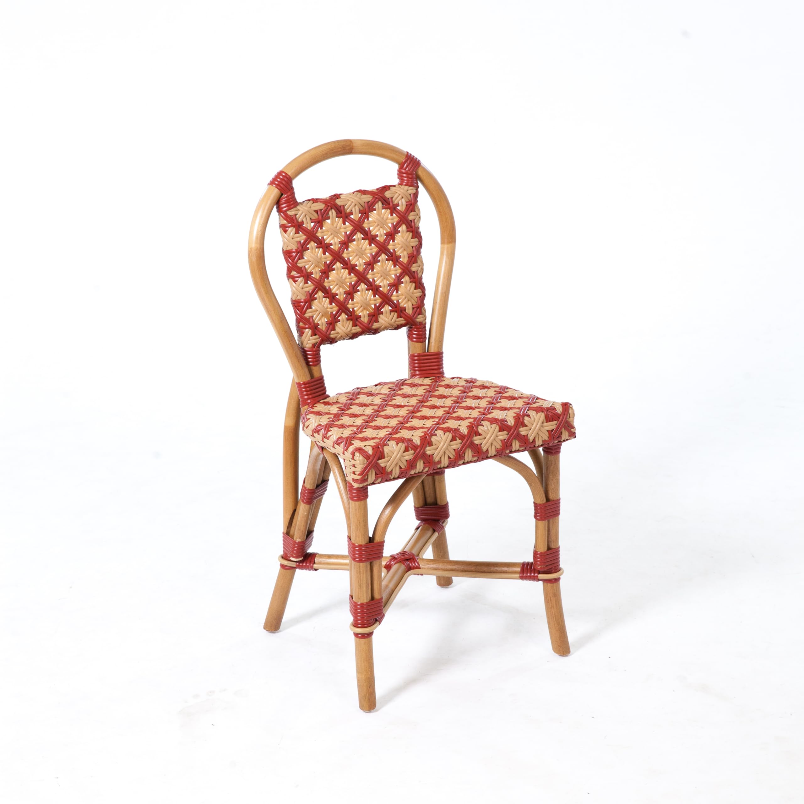 Aspen Brands Classic French Bistro Chair, Red and Cream PE Rattan, Indoor Outdoor Commercial Grade, 250 lbs Capacity