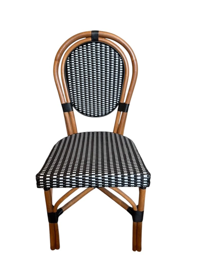 Aspen Brands Original (Real) Classic Commercial Grade Rattan (Wood Frame) French Bistro Chair, Indoor/Outdoor, Black & White (Black & White)