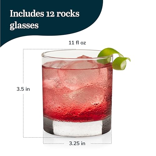 Libbey Heavy Base Rocks Glasses Set, Simple Glassware Drinking Glasses Set Dishwasher Safe Glasses for Cocktail Parties And More