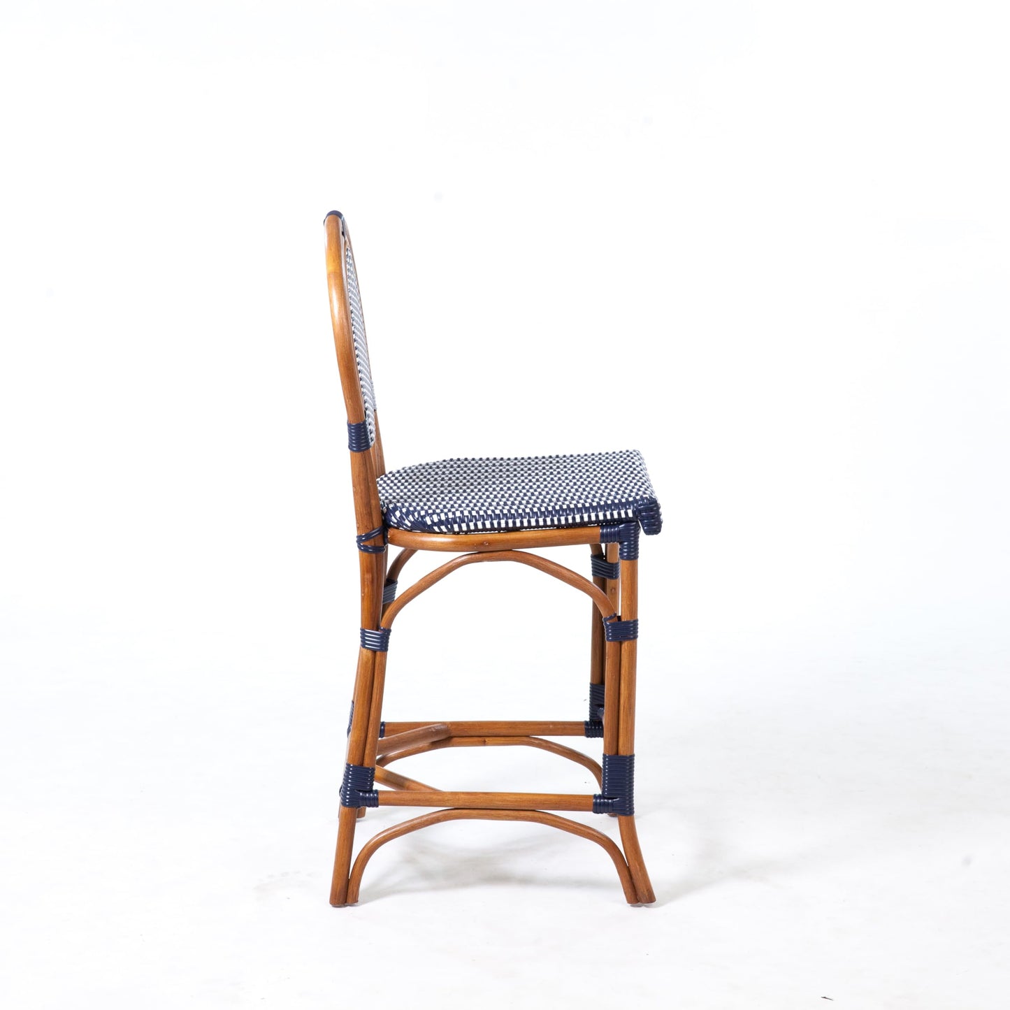 Aspen Brands Original Rattan French Bistro Counter Height Stool, Rattan Wood Frame, Navy & White, 26 Inch, Commercial Grade, Indoor