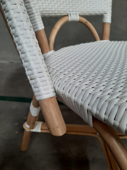 Aspen Brands Classic Commercial Grade Rattan French Bistro Chair, Indoor/Outdoor, White - Stackable up to 6 Chairs