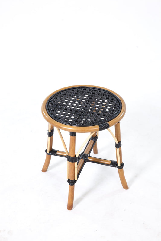 Aspen Brands French Cafe Bistro Rattan Low Stool, Black Woven Seat, Backless