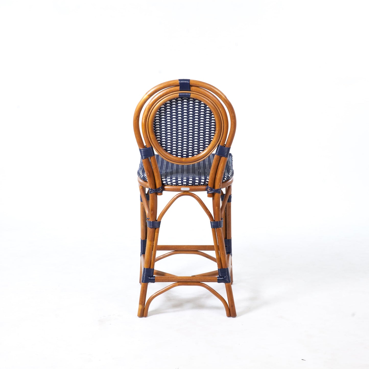 Aspen Brands Original Rattan French Bistro Counter Height Stool, Rattan Wood Frame, Navy & White, 26 Inch, Commercial Grade, Indoor