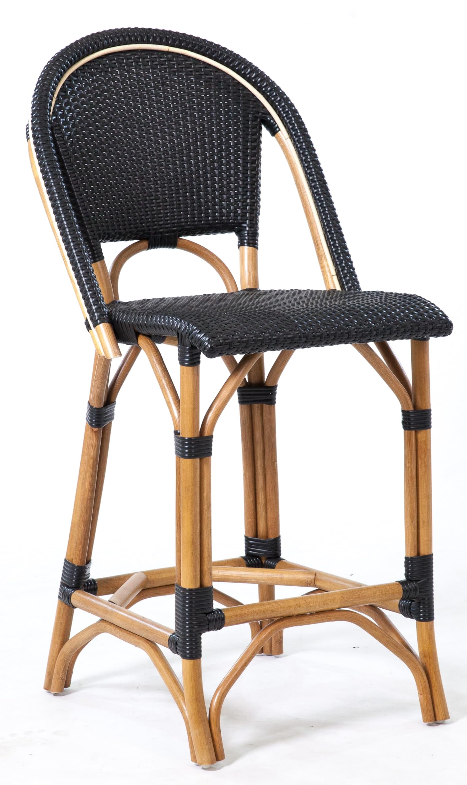 Aspen Brands Classic Commercial Grade Rattan French Bistro Counter Stool, Indoor/Outdoor, White & Blue