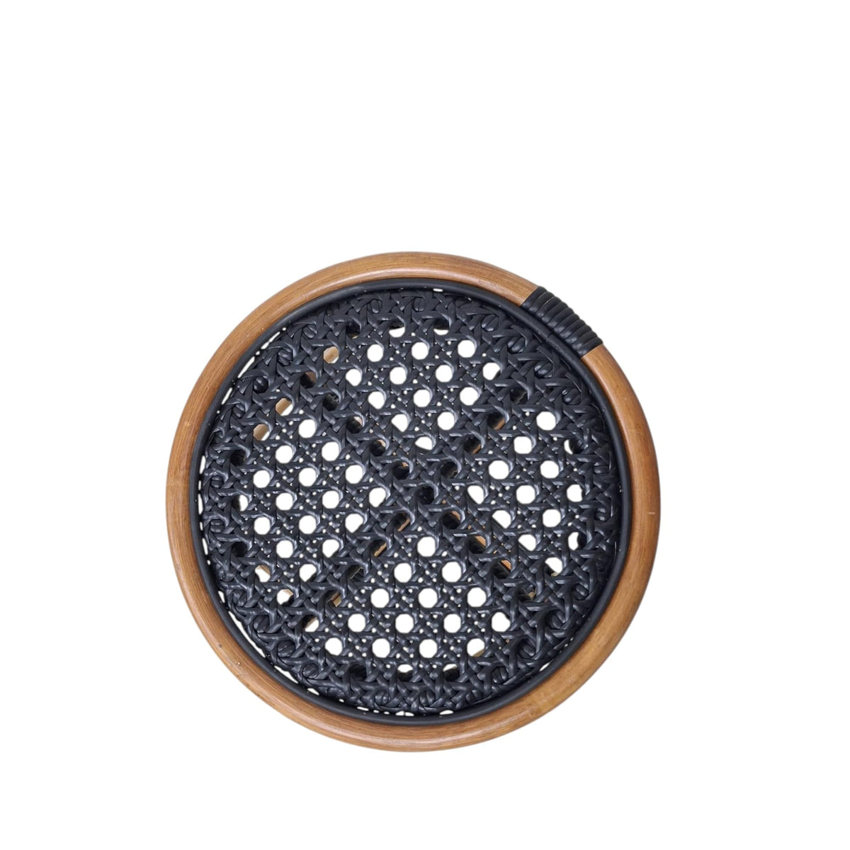 Aspen Brands French Cafe Bistro Rattan Low Stool, Black Woven Seat, Backless