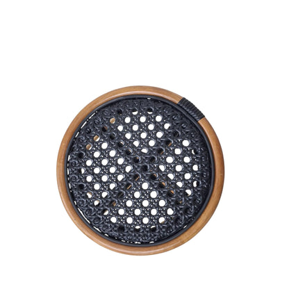 Aspen Brands French Cafe Bistro Rattan Low Stool, Black Woven Seat, Backless