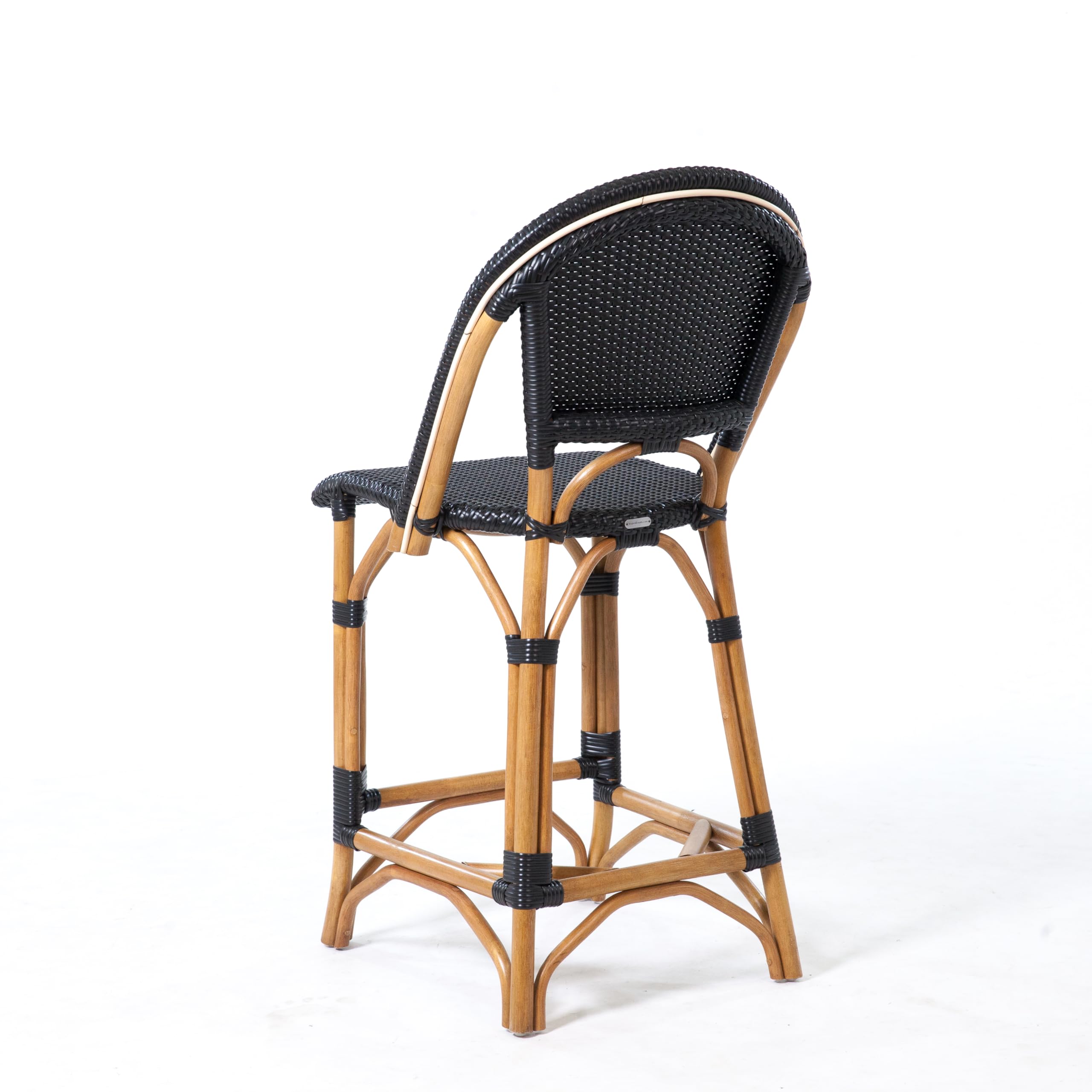 Aspen Brands Classic Commercial Grade Rattan French Bistro Counter Stool, Indoor/Outdoor, White & Blue