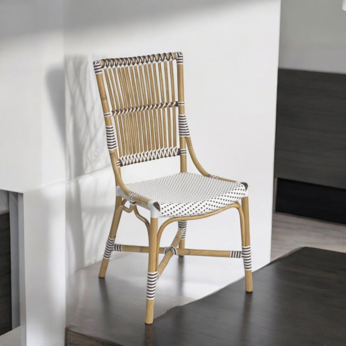Aspen Brands Laguna Bistro Chair - Designed to be Stackable and Made for Both Indoor and Outdoor use. 300 lbs max Limit. Rattan Frame. Storage Outside. 1 Chair Included