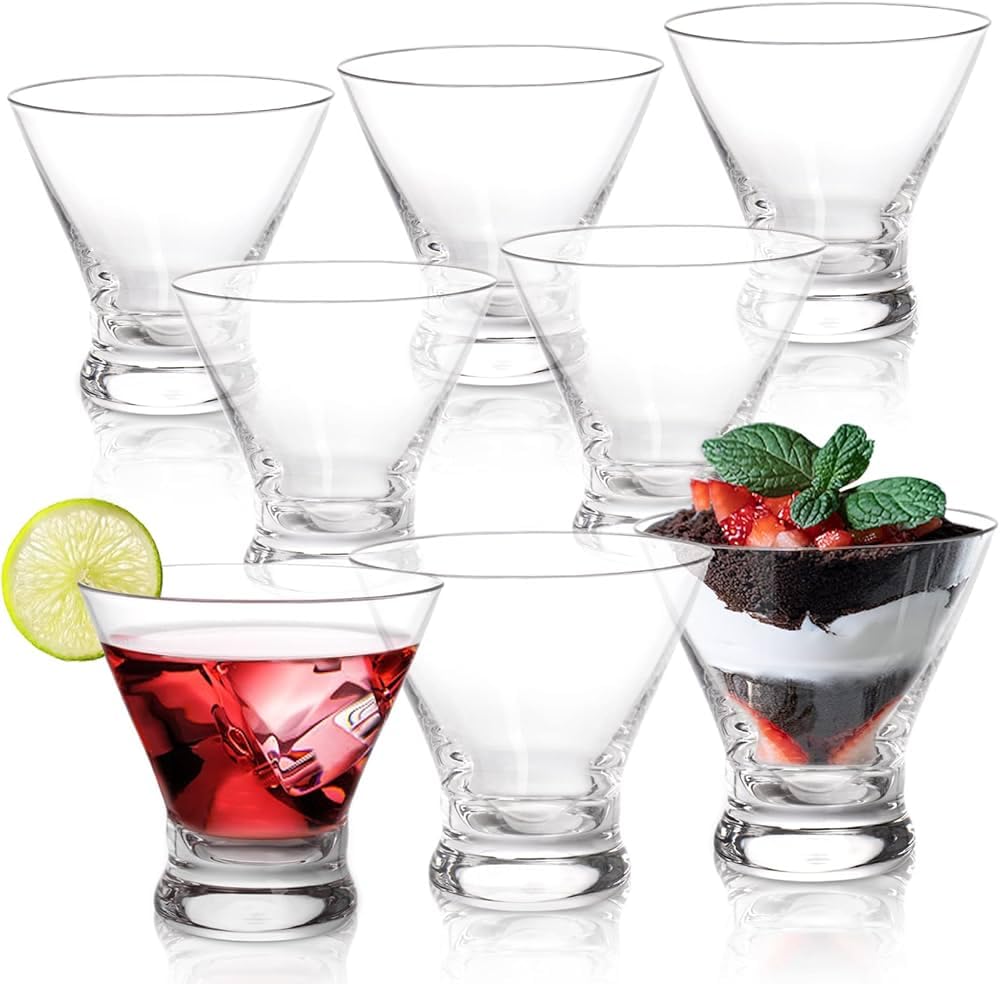 Aspen Stemless Martini Glasses, Crystal Clear, 8.25oz, Set of 12, for Cocktail Glasses for Margarita, Manhattan, Cosmopolitan and Desserts.