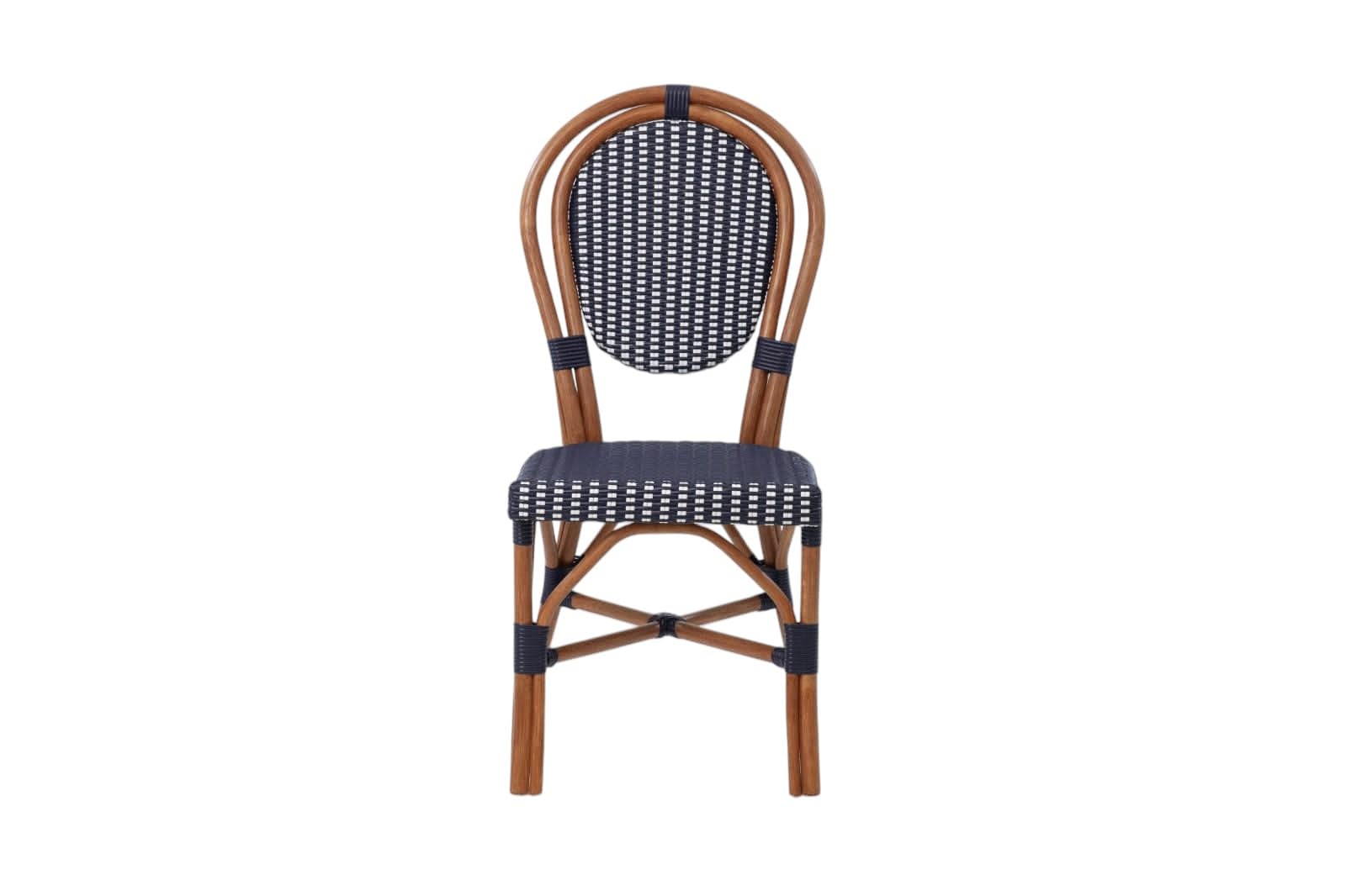 Aspen Brands Classic Commercial Grade Rattan French Bistro Chair, Indoor/Outdoor, Blue & White