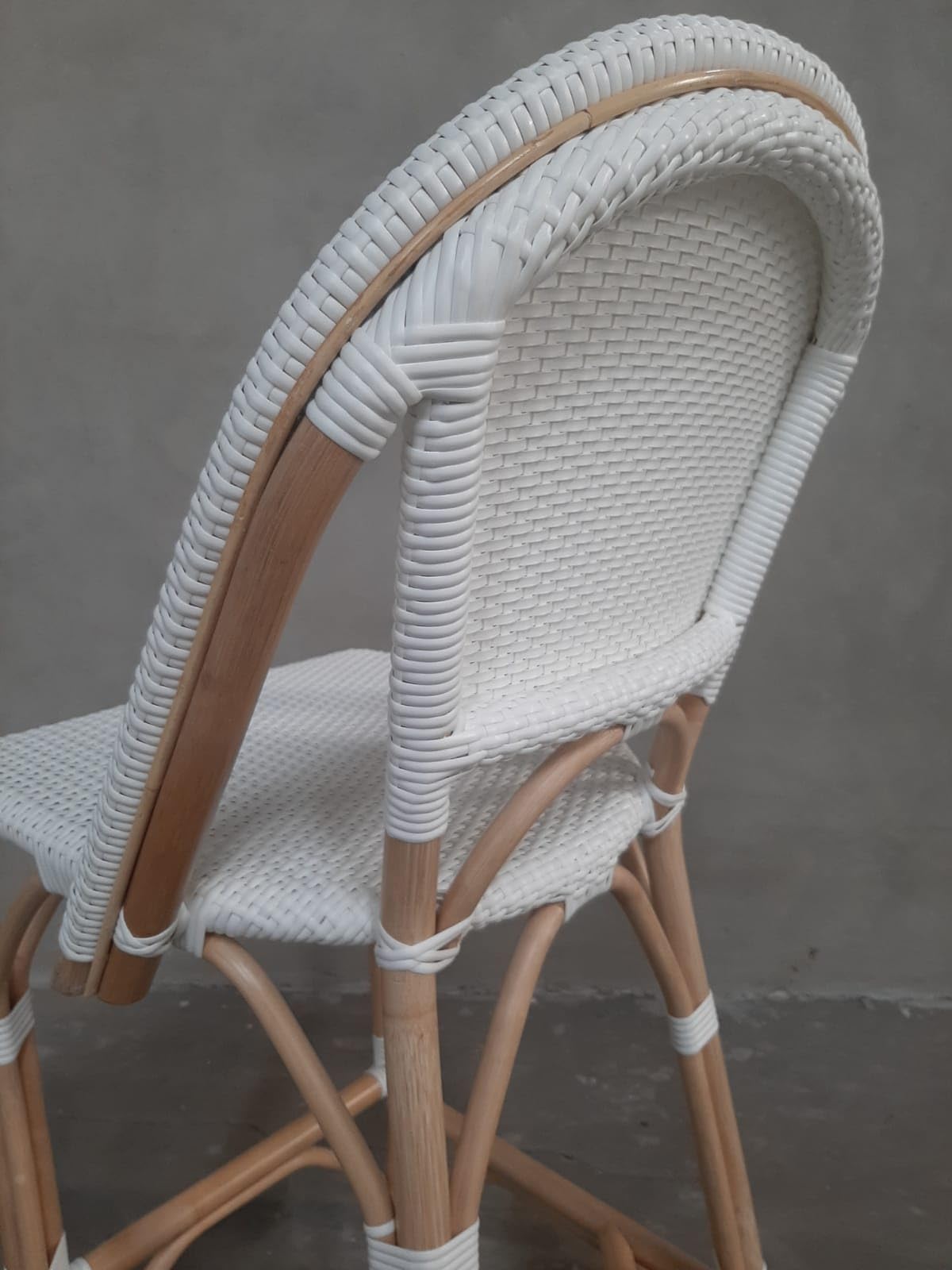 Aspen Brands Classic Commercial Grade Rattan French Bistro Chair, Indoor/Outdoor, White - Stackable up to 6 Chairs