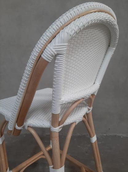 Aspen Brands Classic Commercial Grade Rattan French Bistro Chair, Indoor/Outdoor, White - Stackable up to 6 Chairs