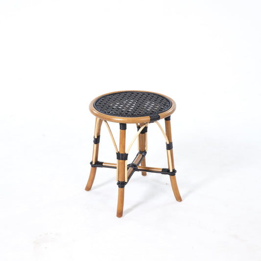 Aspen Brands French Bistro Counter Height Stool, Black Woven Rattan Seat, Brown Wooden Frame, Backless Design