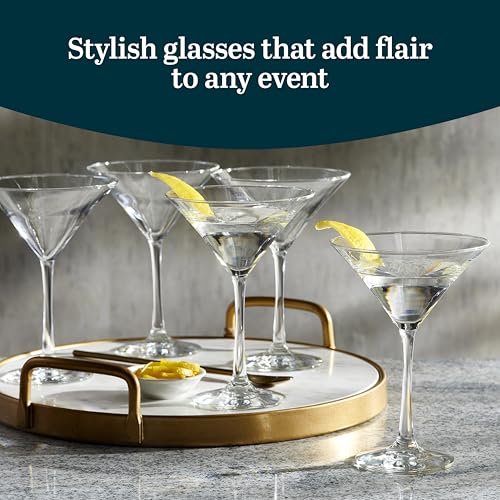 Libbey Entertaining Essentials Martini Glasses Set of 6, Tall, Slender, Triangular-Shaped Cocktail Glasses, Classic Martini Set for Wines, Cocktails