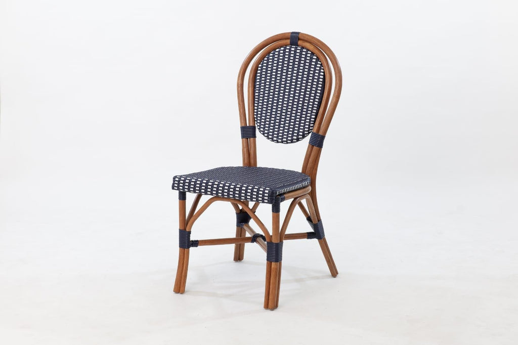 Aspen Brands Classic Commercial Grade Rattan French Bistro Chair, Indoor/Outdoor, Blue & White